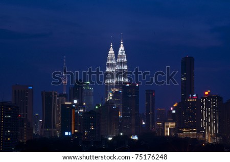 KUALA LUMPUR - APRIL 13: The Kuala Lumpur night view with the highest skyscraper in Malaysia on April 13, 2011, in Kuala Lumpur, Malaysia.The skyscraper is KLCC and its heigh is 451.9m