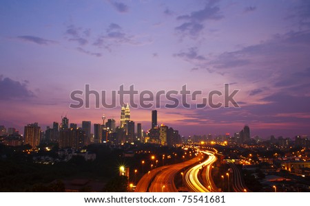 Stunning light trail at highway in Kuala Lumpur city
