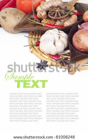 fresh vegetables and spices with sample text