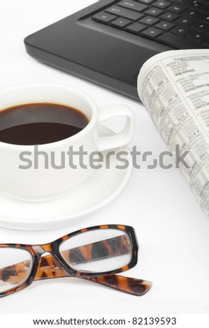 coffee,newspaper and notebook