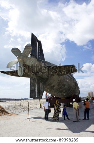 MELAKA, MALAYSIA-NOV 22: A decommissioned Royal Malaysian Navy submarine Agusta 70 converted into museum submarine on November 22, 2011 in Melaka,Malaysia.The submarine was built in 1979