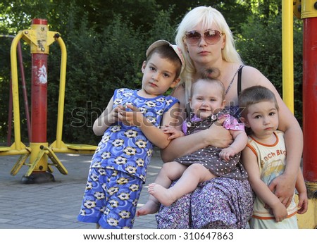 LUTSK, UKRAINE - JUNE 07: Refugee families from Lugansk, which moved to Volyn after the declaration of the Lugansk National Republic in Lutsk, Ukraine on June 07, 2014.