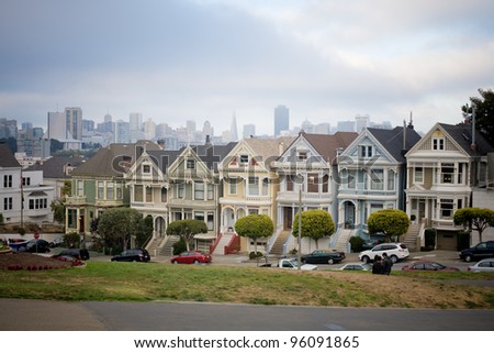 The shot of seven houses called The Painted Ladies at Alamo Square, San Francisco, USA