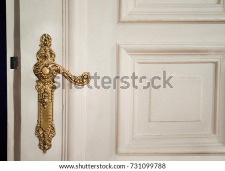 Image, Stock Photo Door with brass handle