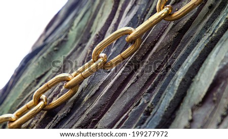 Gold tone chain link closeup