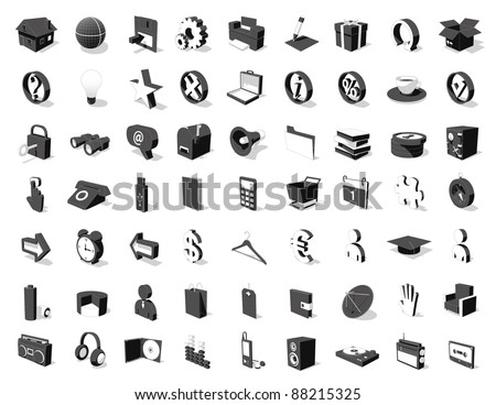 black&white 3D icon set 63 icons for your design