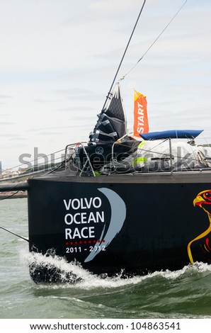 LISBON, PORTUGAL - JUNE 9: Abu Dhabi Ocean Racing Volvo Ocean Race - Lisbon StopOver - Harbour Race June 9, 2012 in Lisbon, Portugal