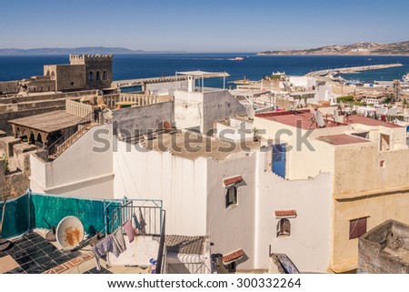 The old medina and the port of Tangier, Morocco, facing the Strait of Gibraltar and the Spanish coast.