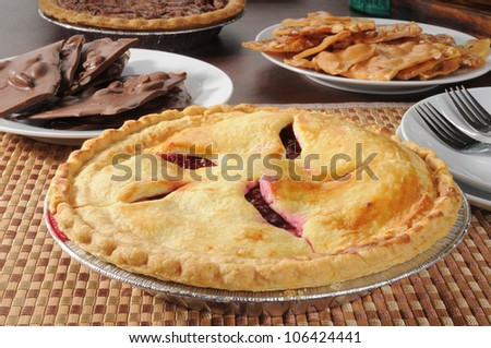 A hot cherry pie with chocolate and peanut brittle