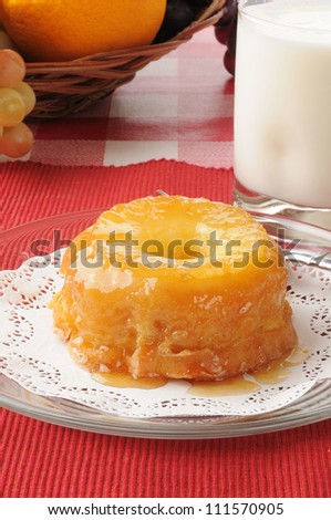 Closeup of an individual pineapple upside down cake