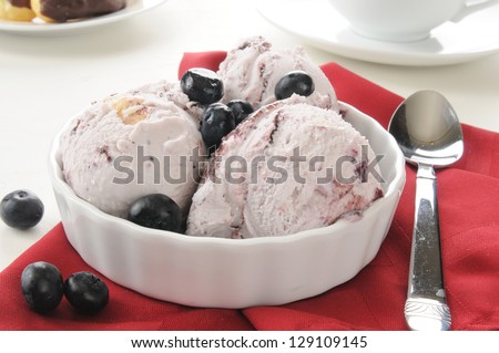 A bowl of blueberry cheesecake ice cream