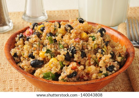 A bowl of black bean and quinoa salad