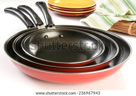 A new set of non stick frying pans with ceramic coating