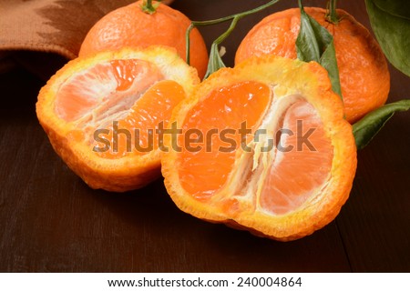 Sliced Sumo oranges, a wrinkly sweet orange that is a cross between a Mandarin and California navel orange
