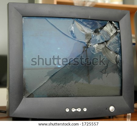 A smashed computer monitor