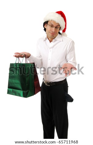 A man Christmas shopping who has run out of money