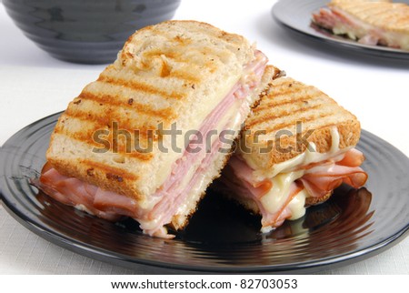 A grilled ham and cheese sandwich