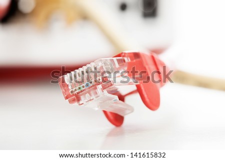 Computer Network Cable on white background. Selective focus