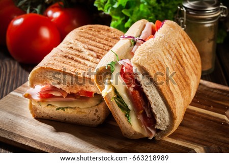 Similar – Foto Bild Ciabatta-Brot-Sandwich mit Pulled Pork und Gemüse