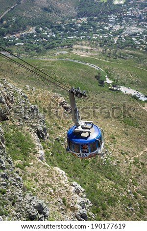 CAPE TOWN, SOUTH AFRICA -Â?Â? MARCH 14: Tourists riding the cable car up to the summit of Table Mountain on March 14, 2014 in Cape Town.