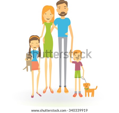 Family Of Four Cartoon Illustration - 340339919 : Shutterstock