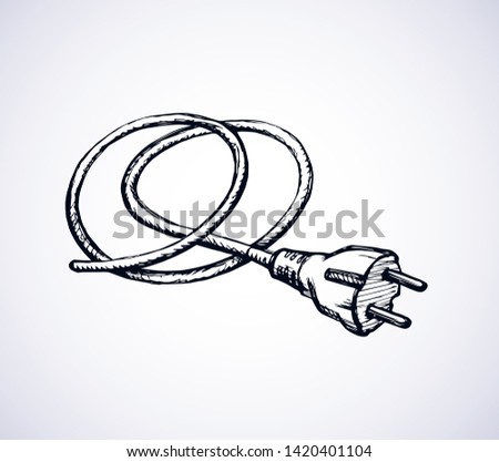 2 ac portable plastic wattage hardware set on white wall backdrop. Black outline hand drawn network rosette app off logo pictogram in modern art doodle style pen on paper space for text. Close up view