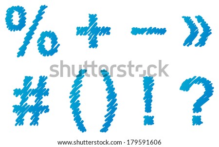 Vector hand-drawn font. Uppercase and lowercase letters of the Latin alphabet hatched blue marker