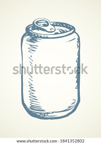 Tincan pepsi bank cup lid cover on light backdrop. Outline black ink hand drawn steel bar tasty coca pot logo pictogram design in art doodle retro style pen on paper text space on label. Close up view