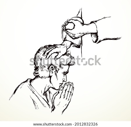 Close up old age jew father Lord forgive arm beg ask hope cure ill sick ancient white rite drop ordain vow life. Line black drawn closeup choose call boy church gospel concept retro vector art sketch