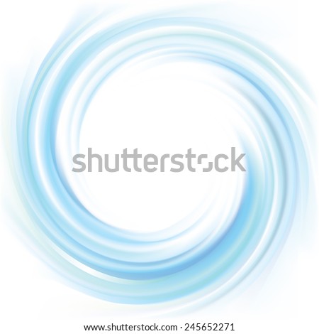 Vector wonderful swirling backdrop with space for text. Beautiful volute fluid surface vivid turquoise color with glowing white center in middle of funnel 