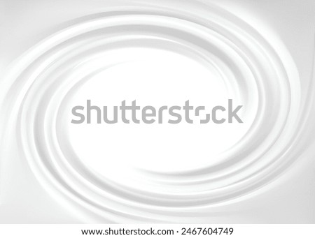 Luxury light silver color icon sign symbol design. Graphic soft shiny eddy motion rippled curvy sour kefir shape. Ring plaster volute spray pattern surface. Closeup view text space in glowing center