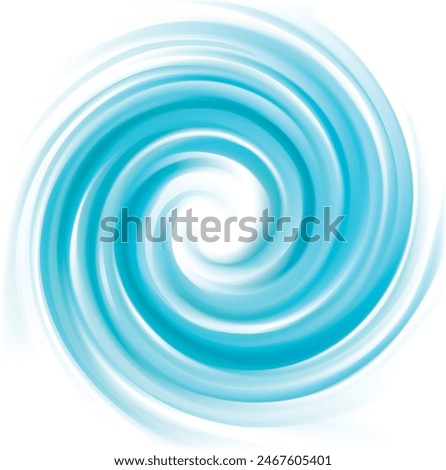 Vibrant tiffany gyre helix rotary vertigo curvy twister moving spray bend eddy surface. Volute torsion gyration flow cool ice shiny pure bright celeste color with space for text in curl center