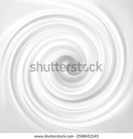 Luxury light silver color icon sign symbol design. Graphic soft shiny eddy motion rippled curvy sour kefir shape. Ring plaster volute spray pattern surface. Closeup view text space in glowing center