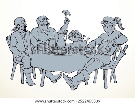 The man at the table. Vector drawing