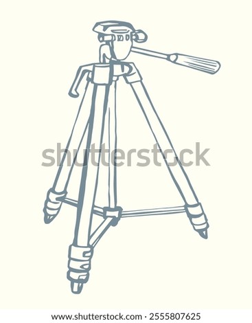 Close up view big new trestle geodesy level theodolite turn rack shot system text space. Ink pen line hand drawn logo emblem pictogram picture retro antique vintage outline cartoon sketch art design