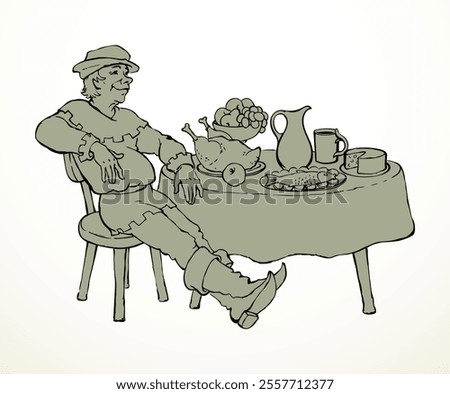 The man at the table. Vector drawing