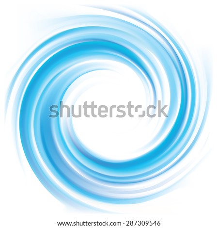 Vector wonderful swirling backdrop with space for text. Beautiful volute fluid surface vivid turquoise color with glowing white center in middle of funnel 