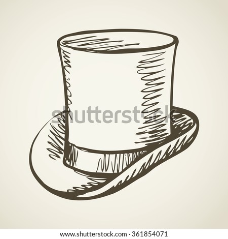 Elegant gent mr aged beaver chimney pot stove pipe kettle cap symbol isolated on white background. Freehand outline ink hand drawn doodle icon sketch pen on paper. Closeup view with space for text
