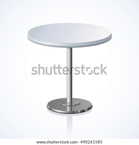 Disk shape grey color stylish 3d board pedestal stand on one solid shiny foot. Club concept object. Close-up view with space for text on light backdrop