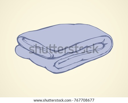 Neat snug thick clean divan purple velvet throw on light yellow bedroom backdrop. Tender blue color ink hand drawn logo sketchy in art retro scribble graphic style. Closeup view with space for text