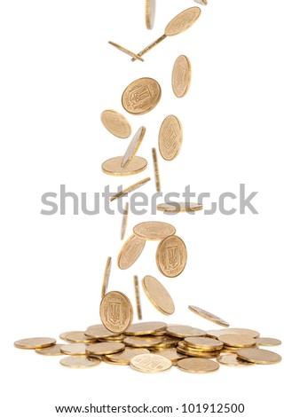 Heap of gold  coins falling to the ground