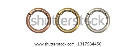 Haberdashery accessories. Round metal snap hooks for women bag. Vector image isolated on white background.