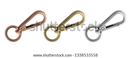 Haberdashery accessories. Metal snap hooks for bag. Vector image isolated on white background.