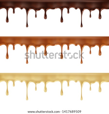 Realistic vector set of melted dark, white and milk chocolate dripping 商業照片 © 