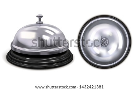 Set hotel service bell silver color. Front and top view. Vector illustration isolated on white background.