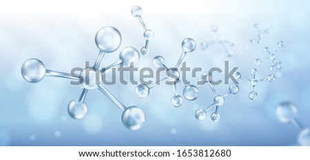 Glass molecules model. Reflective and refractive abstract molecular shape. Vector illustration