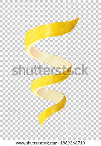 lemon peel in the form of a spiral vertically on a transparent background. vector illustration