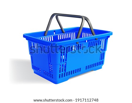 Blue shopping basket. Vector illustration.