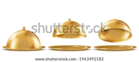 Gold trays with cloches Isolated on White Background. Vector illustration Foto stock © 