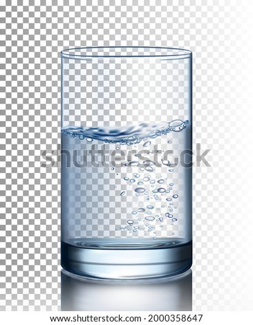 Glass of water with bubbles on a transparent background. Vector illustration